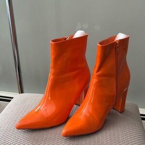 Vibrant Orange Heeled Ankle Boots